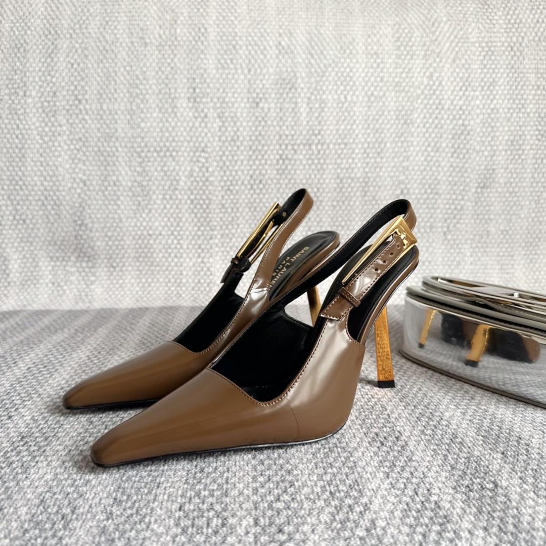 Saint Laurent Lee Slingback Pumps In Glazed Leather - DopestKickz