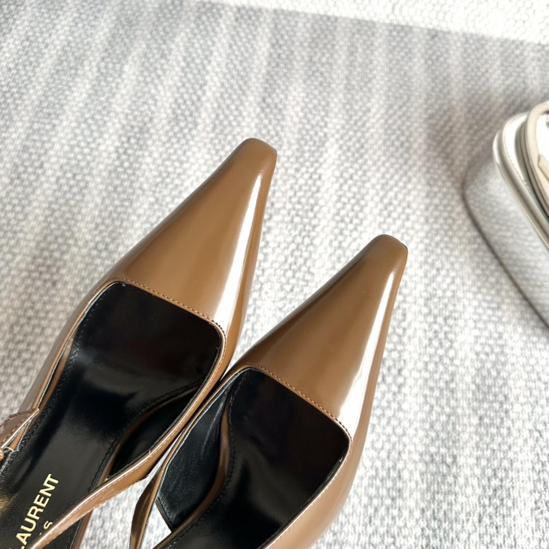 Saint Laurent Lee Slingback Pumps In Glazed Leather - DopestKickz