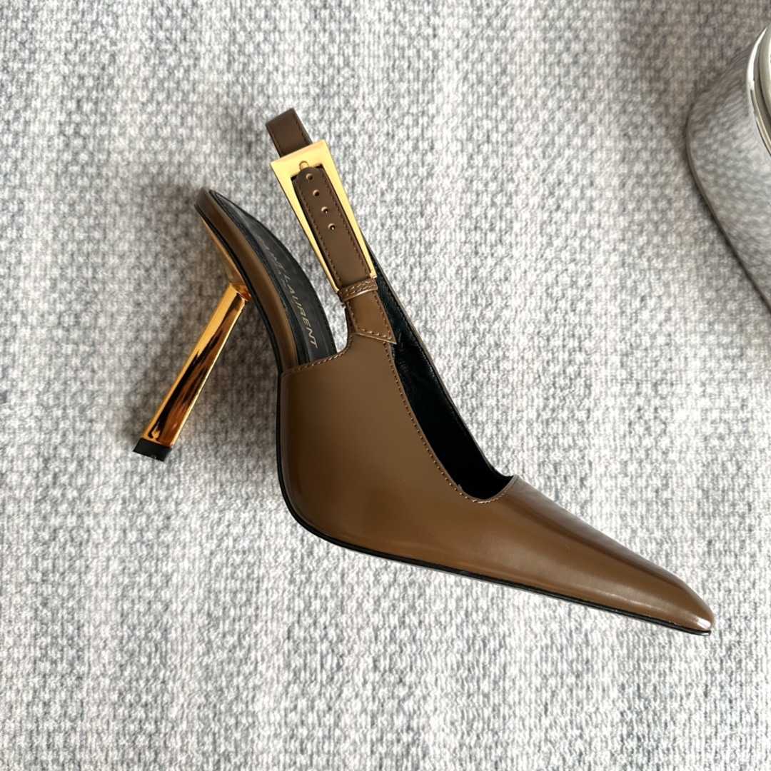 Saint Laurent Lee Slingback Pumps In Glazed Leather - DopestKickz