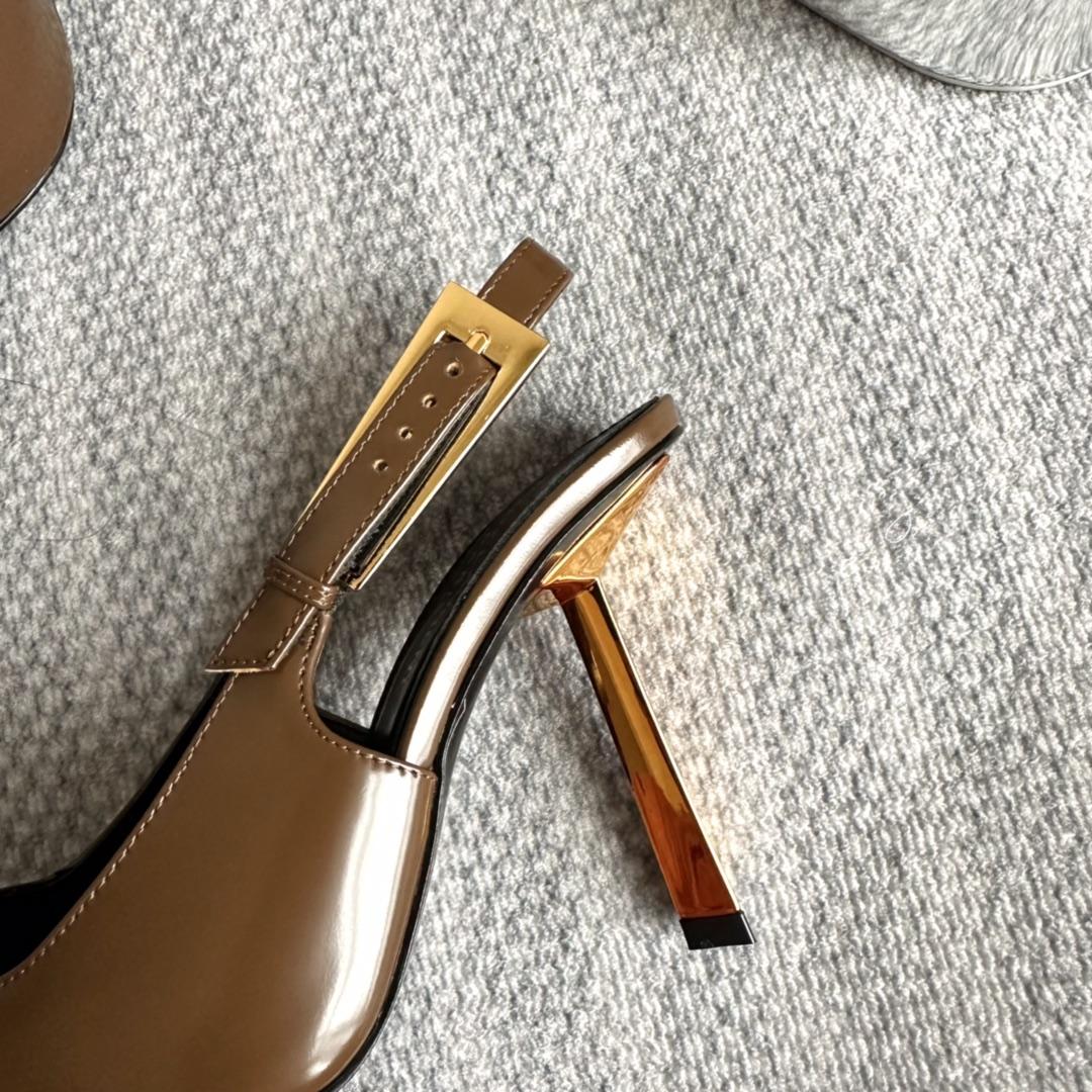 Saint Laurent Lee Slingback Pumps In Glazed Leather - DopestKickz
