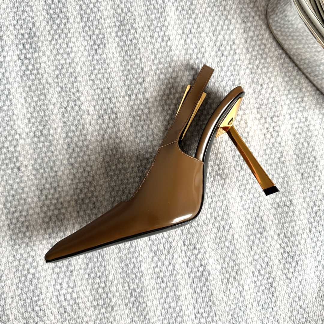 Saint Laurent Lee Slingback Pumps In Glazed Leather - DopestKickz
