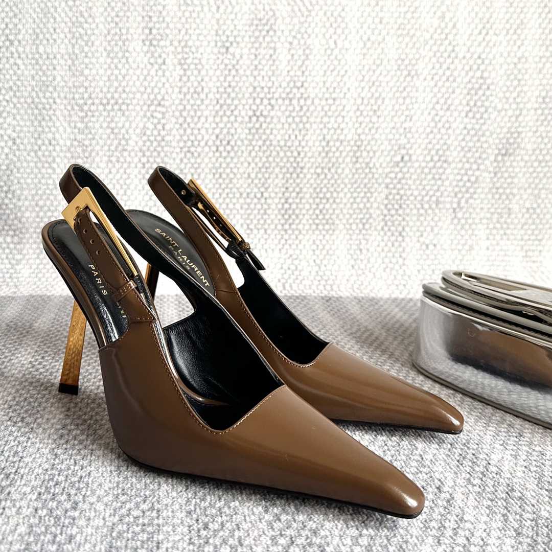 Saint Laurent Lee Slingback Pumps In Glazed Leather - DopestKickz