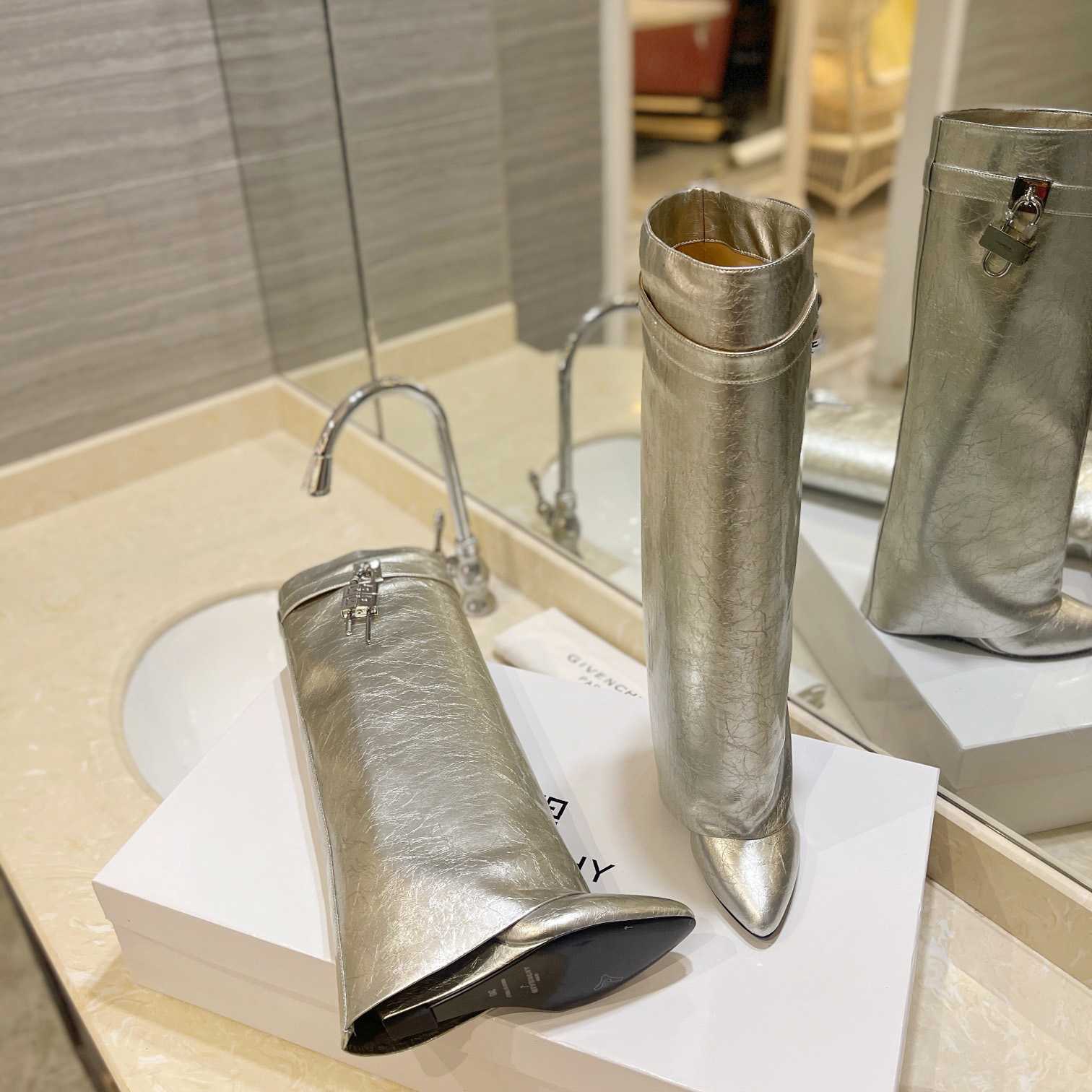 Givenchy Shark Lock Boots In Metallized Leather - DopestKickz
