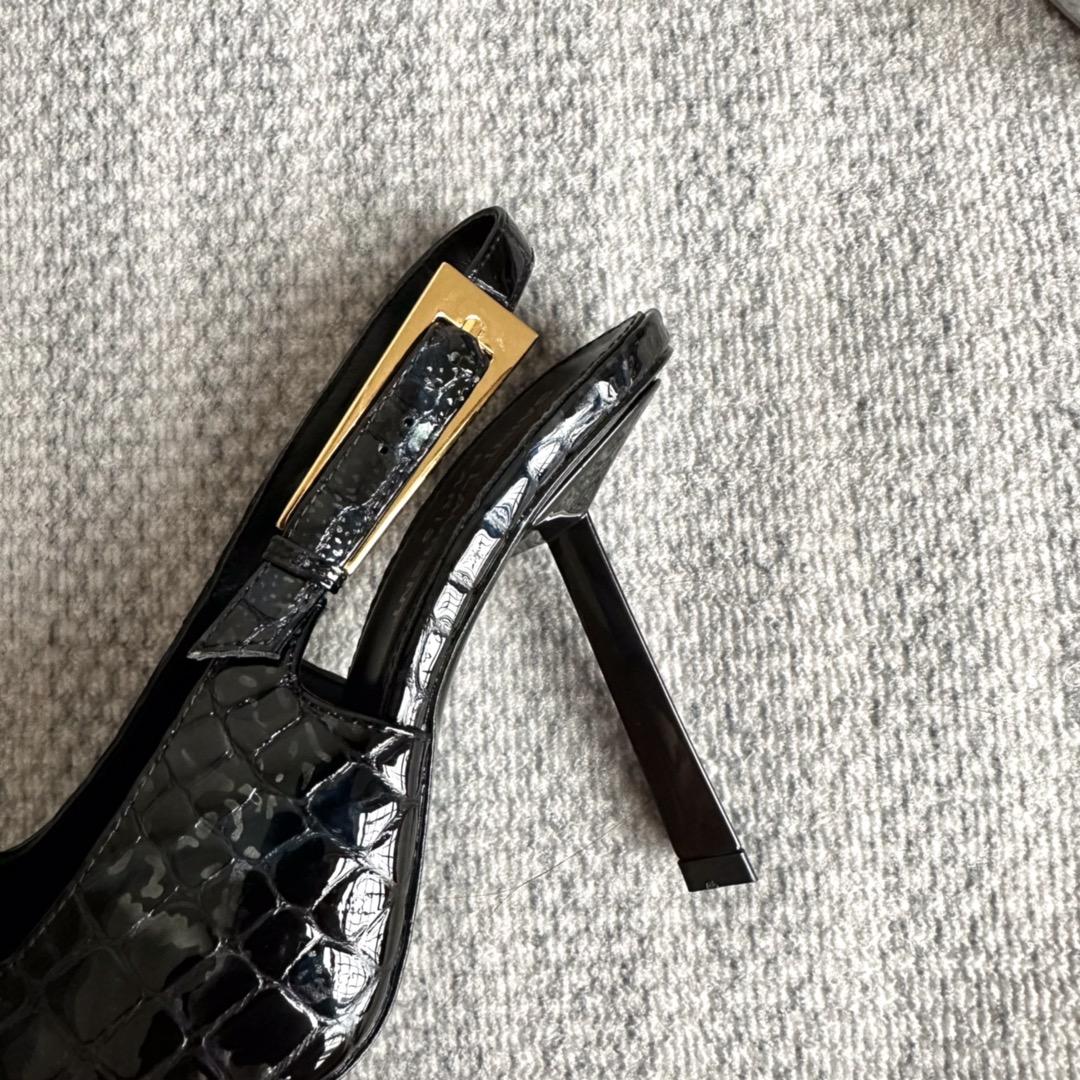 Saint Laurent Lee Slingback Pumps In Crocodile-embossed Leather   - DopestKickz