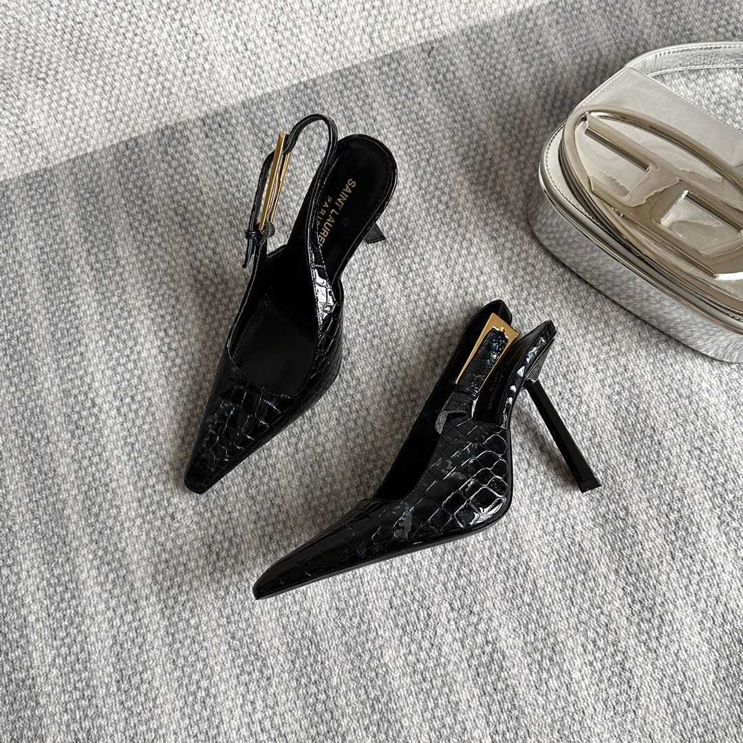Saint Laurent Lee Slingback Pumps In Crocodile-embossed Leather   - DopestKickz