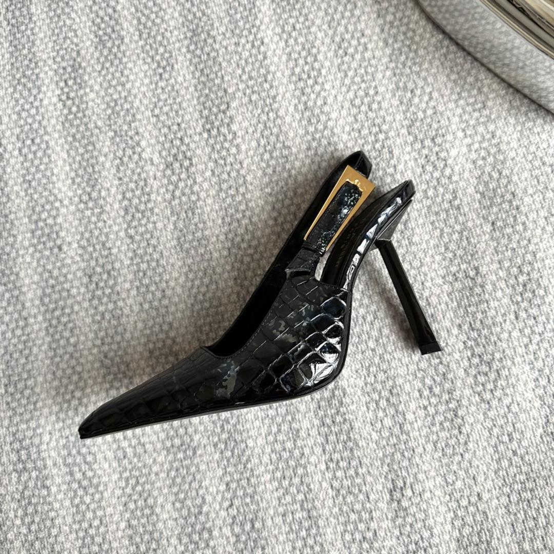 Saint Laurent Lee Slingback Pumps In Crocodile-embossed Leather   - DopestKickz