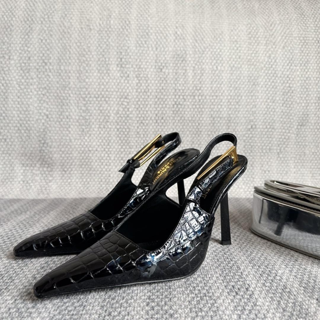 Saint Laurent Lee Slingback Pumps In Crocodile-embossed Leather   - DopestKickz