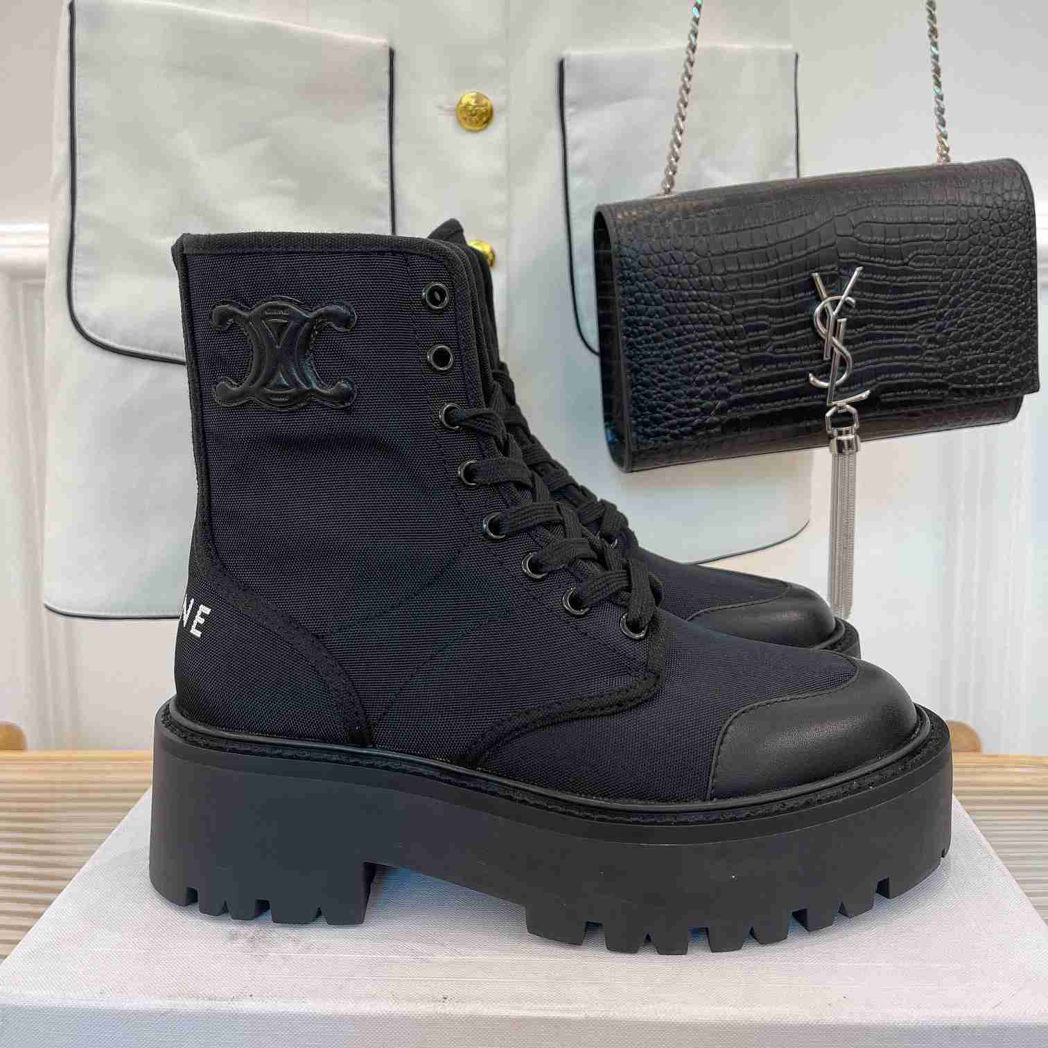 Celine Bulky Laced Up Boot In Nylon And Shiny Bull - DopestKickz