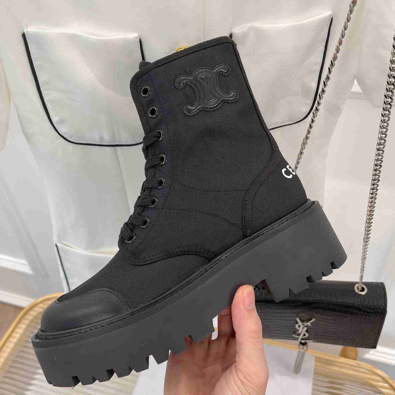 Celine Bulky Laced Up Boot In Nylon And Shiny Bull - DopestKickz