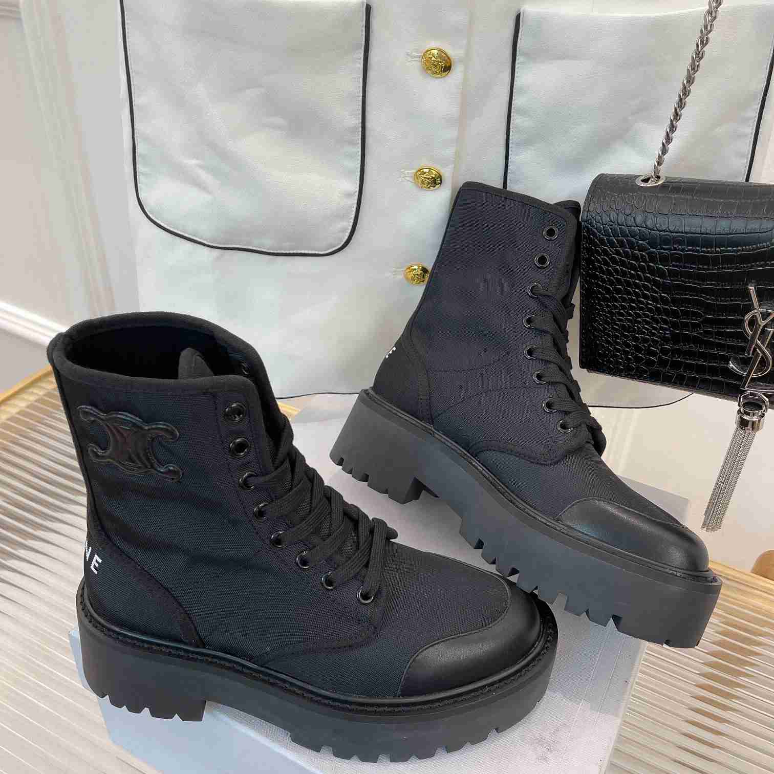 Celine Bulky Laced Up Boot In Nylon And Shiny Bull - DopestKickz