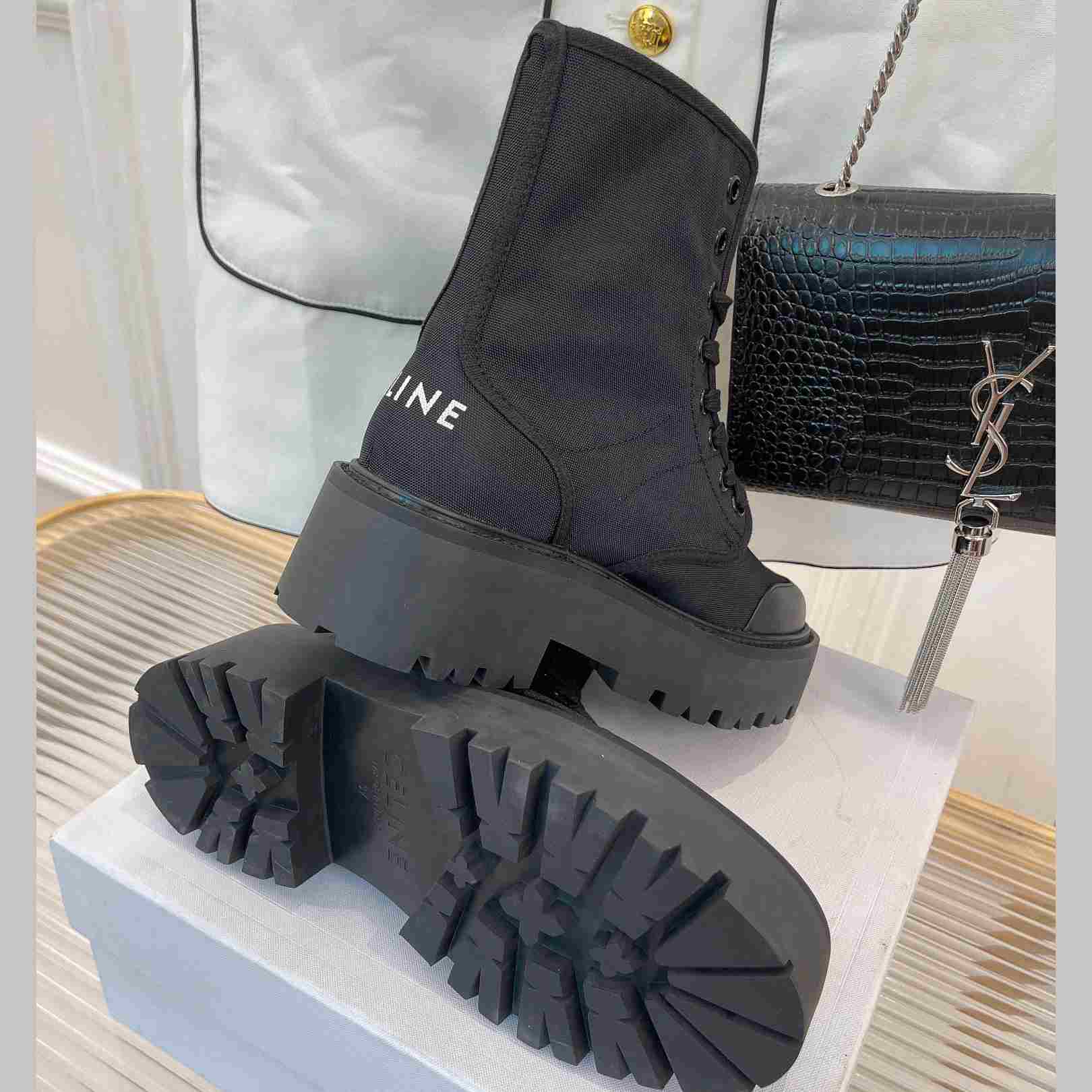 Celine Bulky Laced Up Boot In Nylon And Shiny Bull - DopestKickz