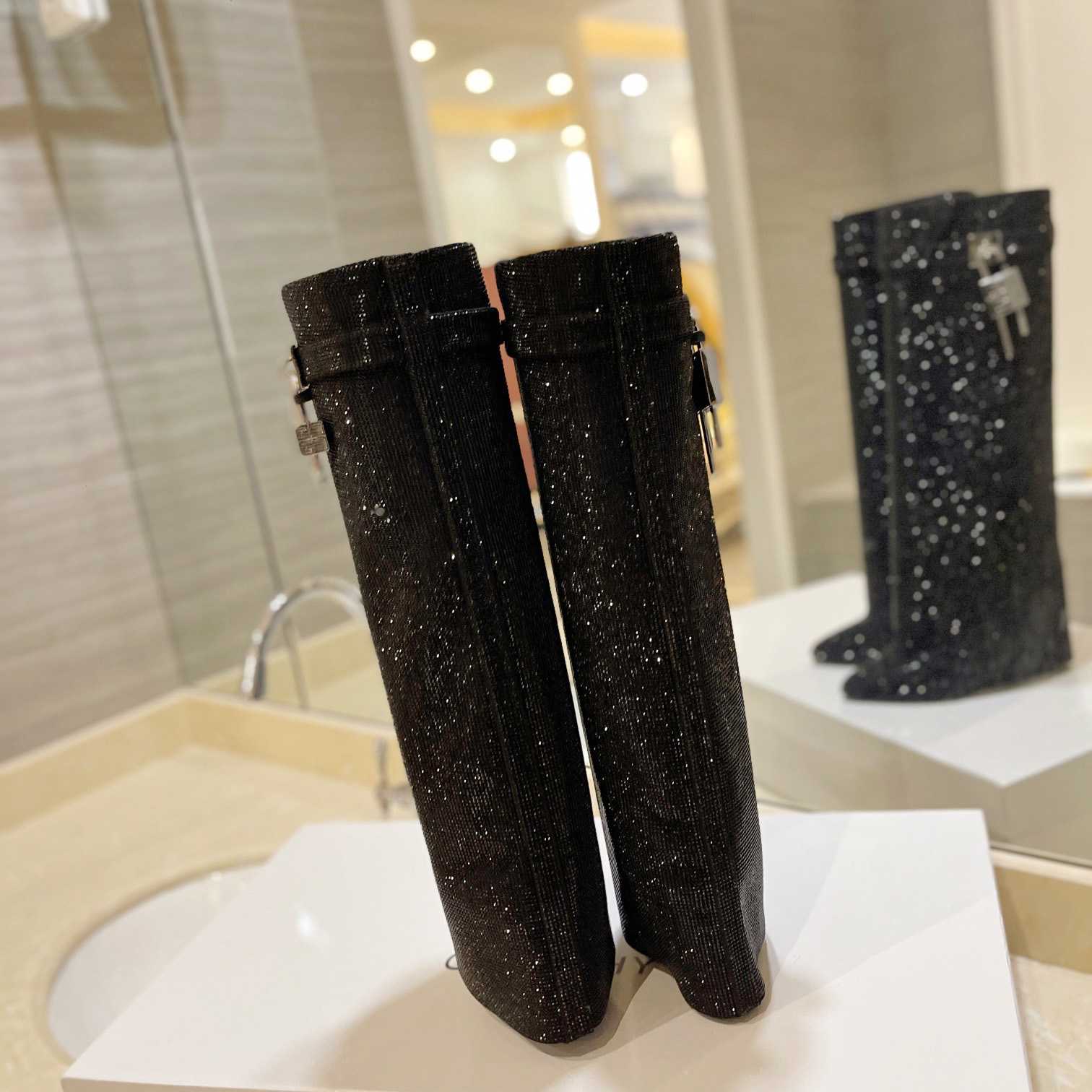 Givenchy Shark Lock Boots In Satin With Strass - DopestKickz
