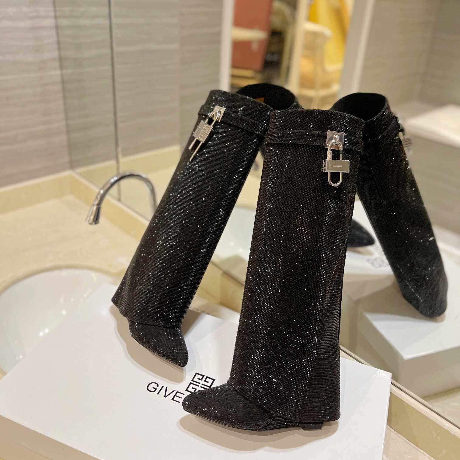 Givenchy Shark Lock Boots In Satin With Strass - DopestKickz