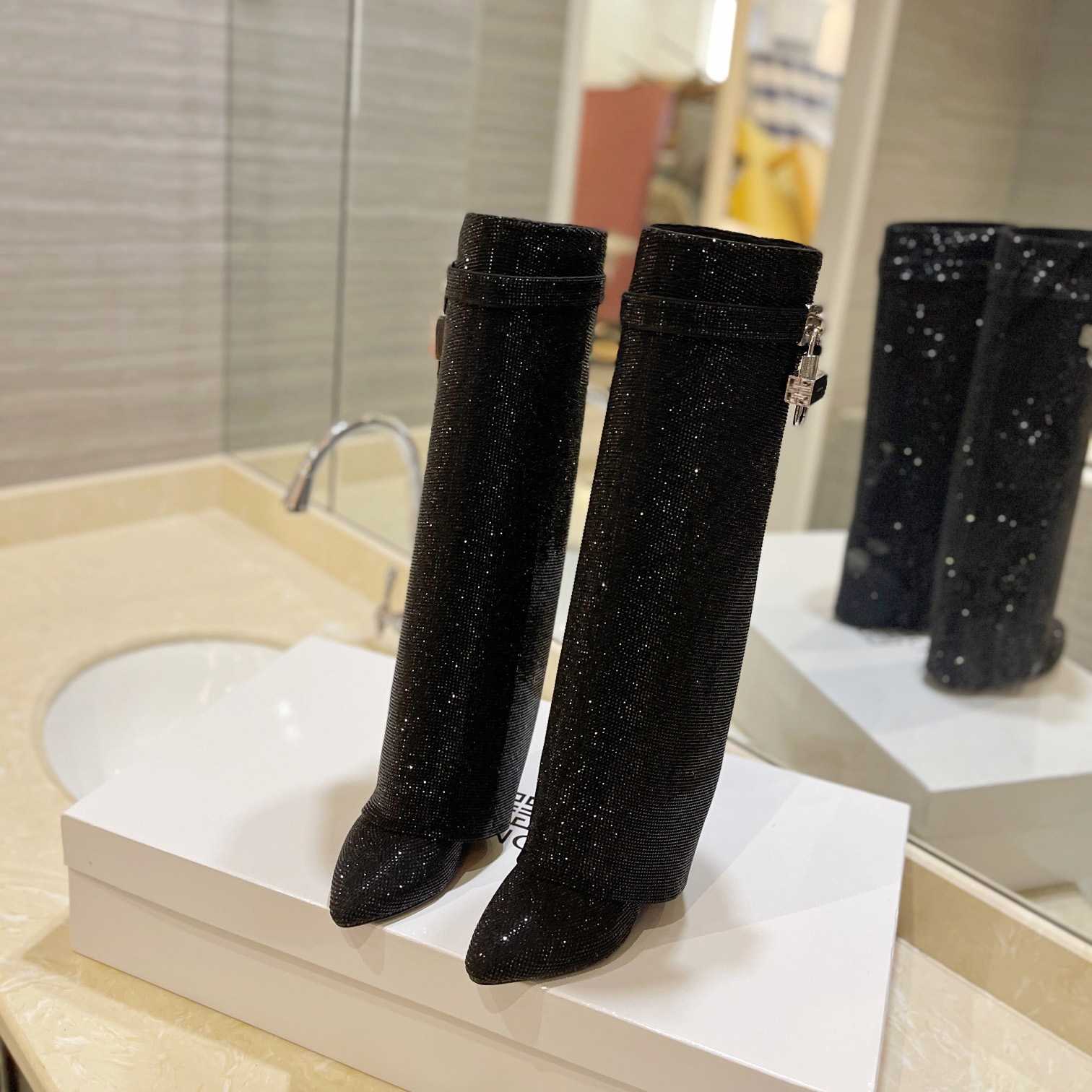 Givenchy Shark Lock Boots In Satin With Strass - DopestKickz