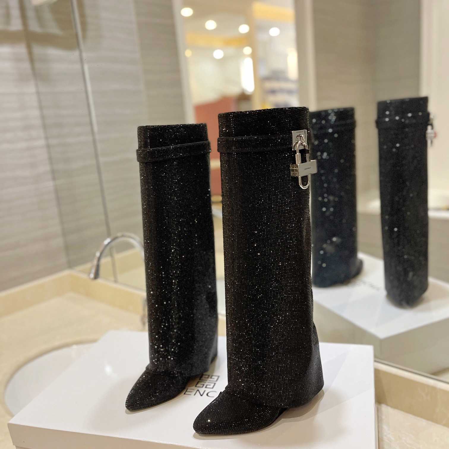 Givenchy Shark Lock Boots In Satin With Strass - DopestKickz