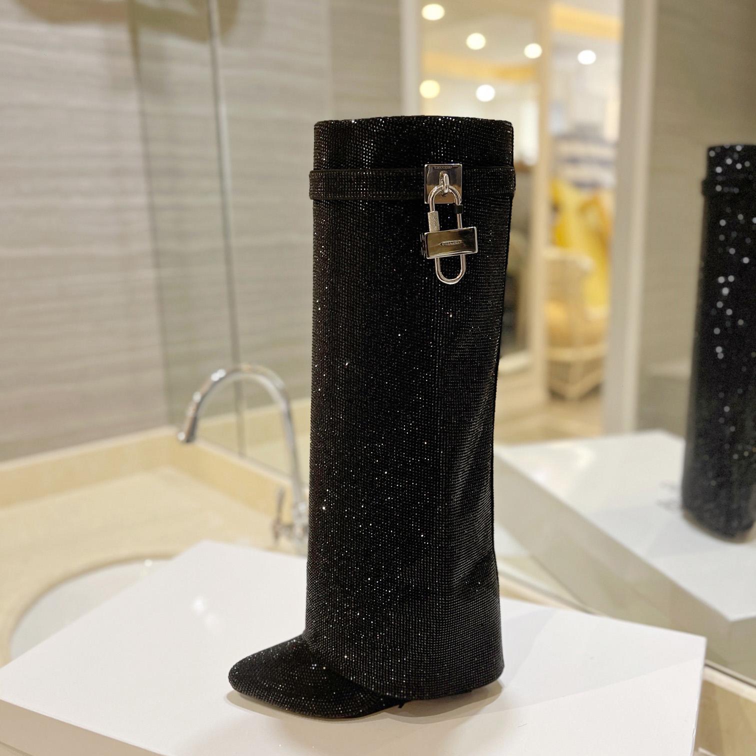 Givenchy Shark Lock Boots In Satin With Strass - DopestKickz