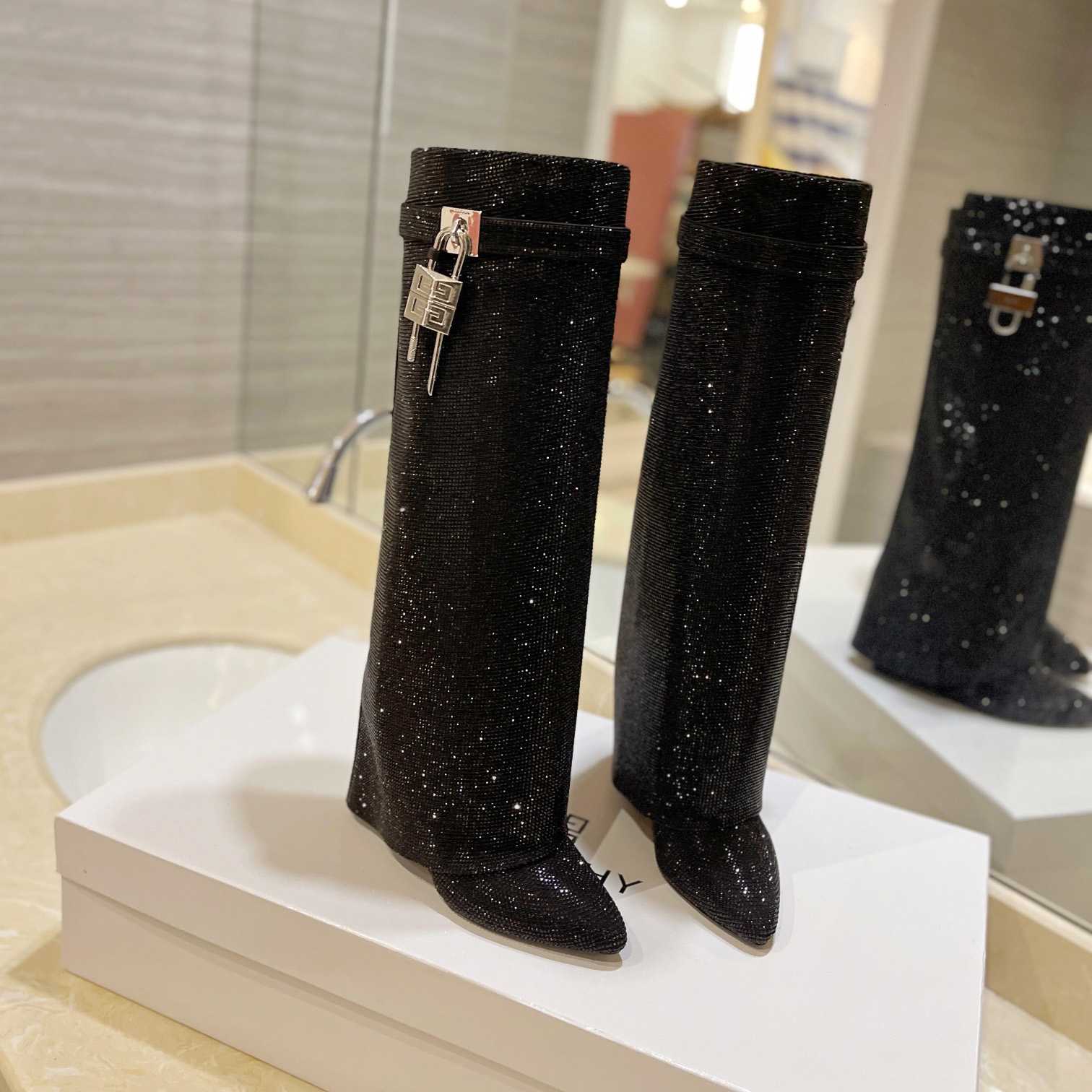 Givenchy Shark Lock Boots In Satin With Strass - DopestKickz