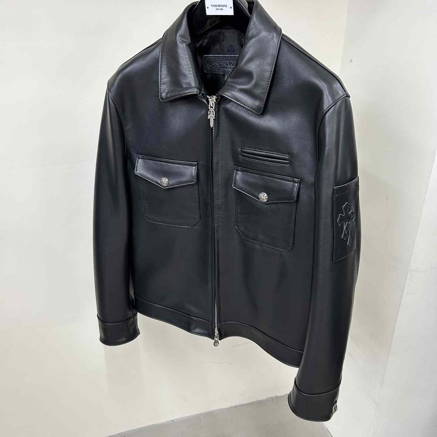 Chrome Heart Leather Patched Leather Jacket - DopestKickz