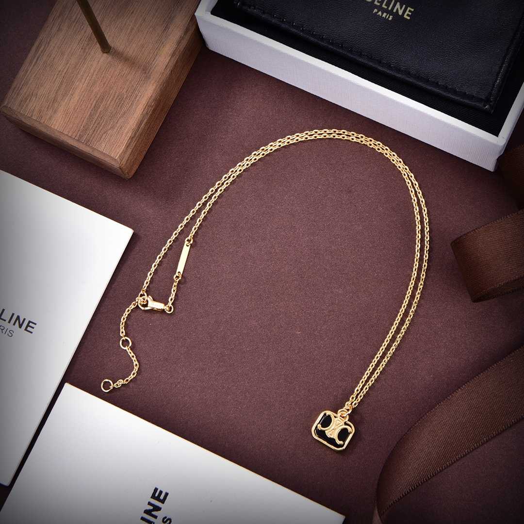 Celine Triomphe Indie Small Charms Necklace In Brass With Gold Finish And Nero Assoluto - DopestKickz