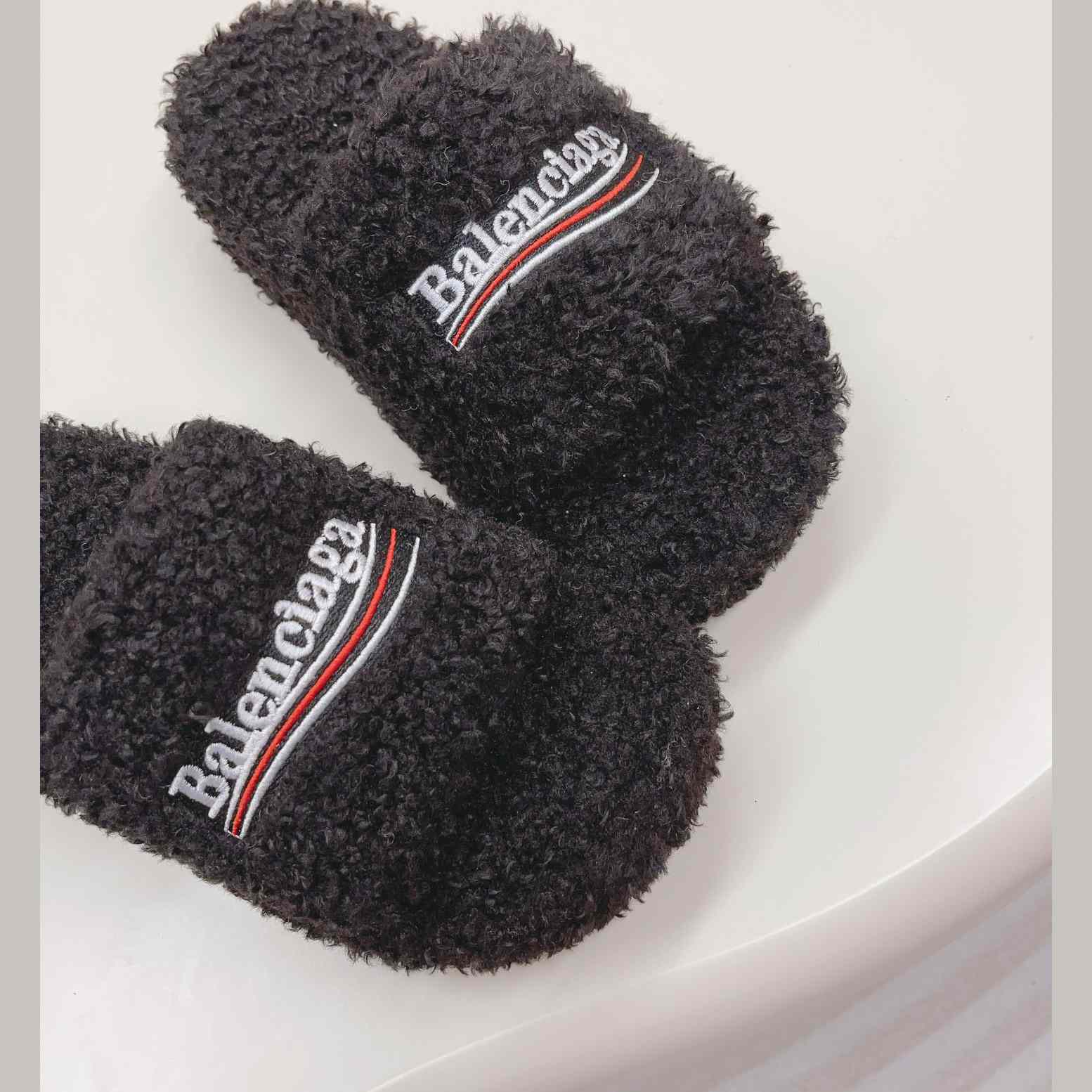 Balenciaga Furry Platform Sandal In Black - DopestKickz
