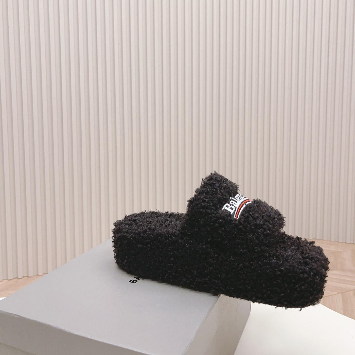 Balenciaga Furry Platform Sandal In Black - DopestKickz