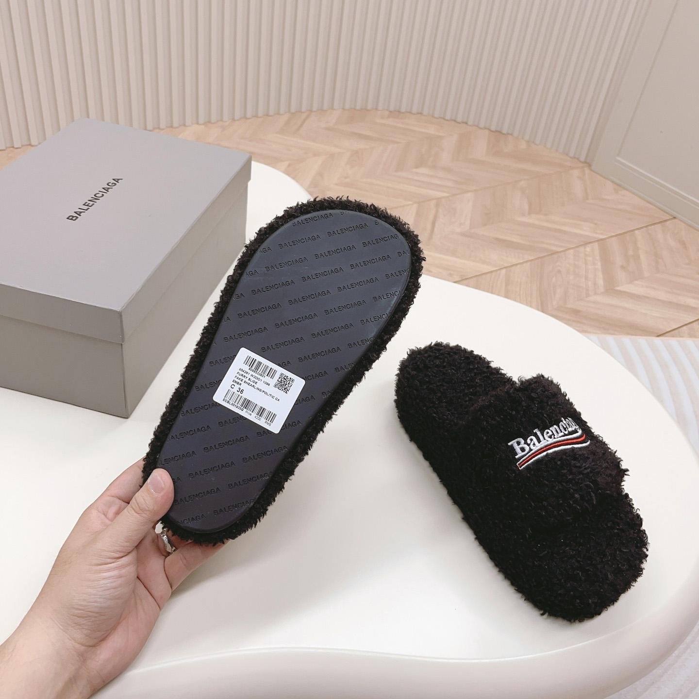 Balenciaga Furry Platform Sandal In Black - DopestKickz