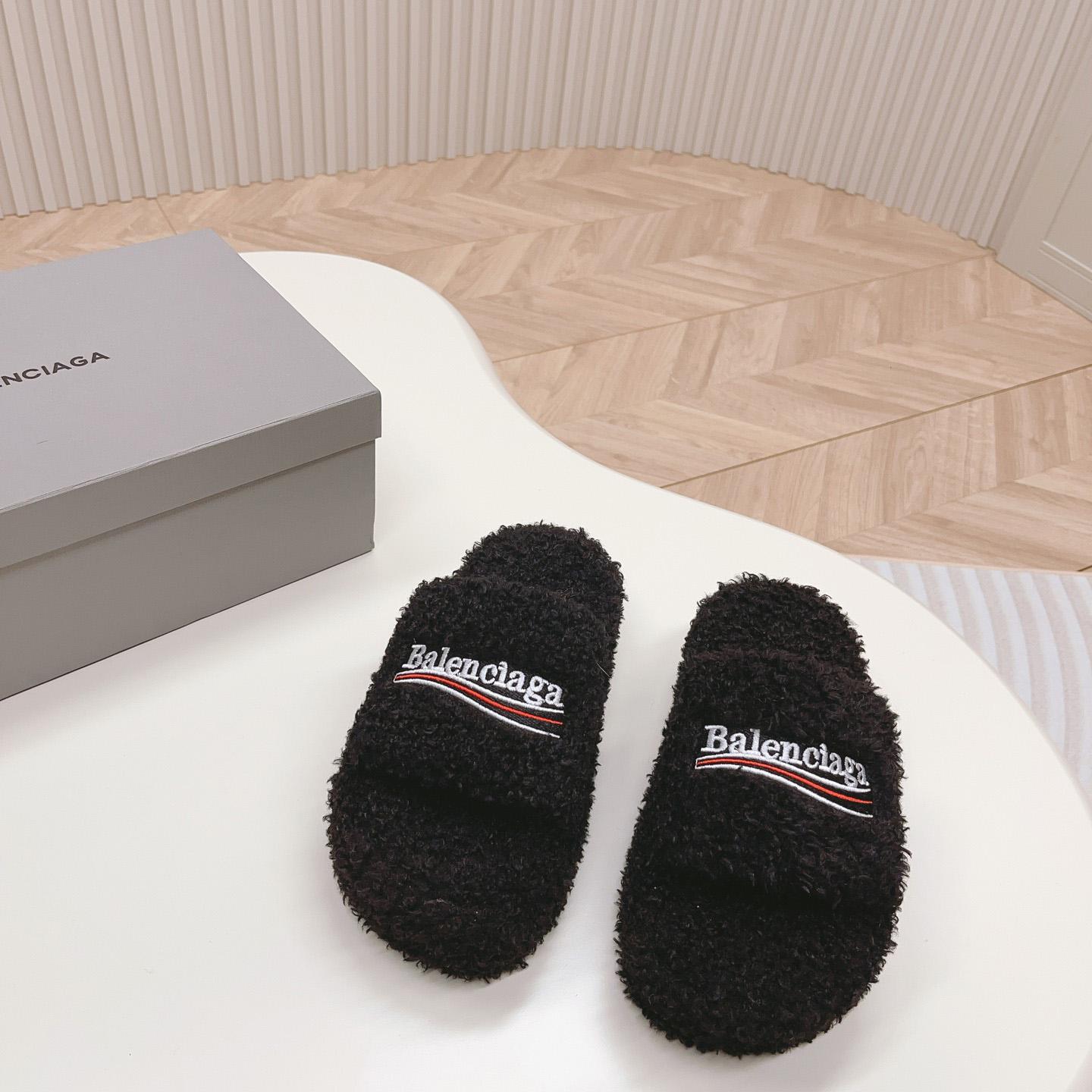 Balenciaga Furry Platform Sandal In Black - DopestKickz