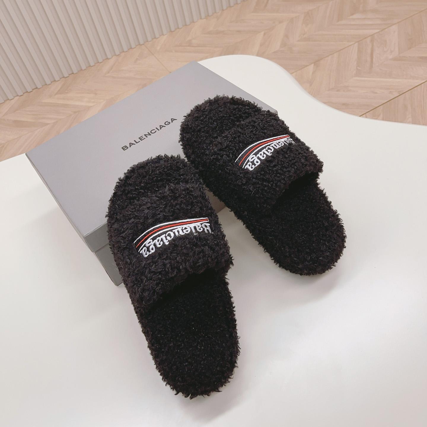 Balenciaga Furry Platform Sandal In Black - DopestKickz