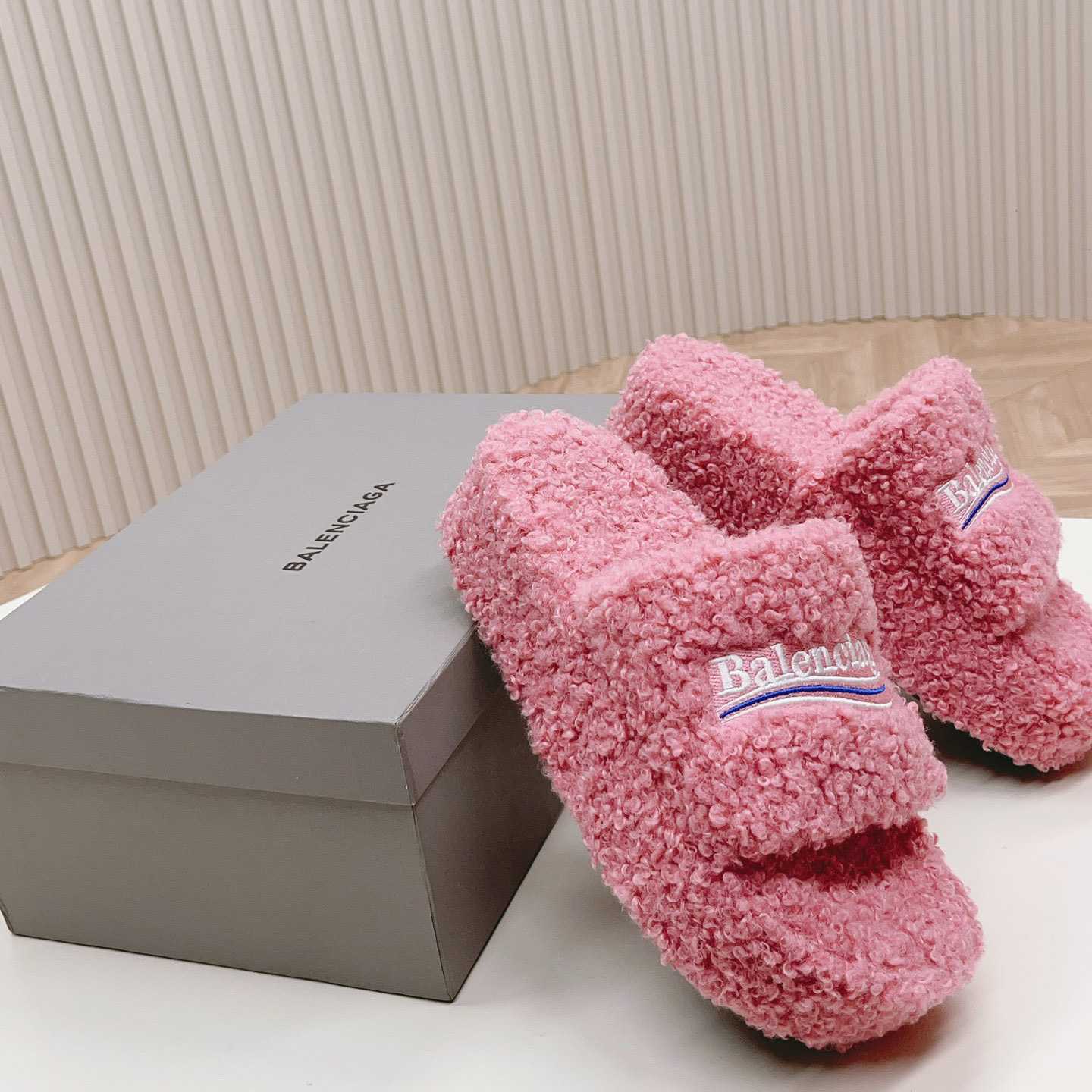Balenciaga Furry Platform Sandal In Pink - DopestKickz