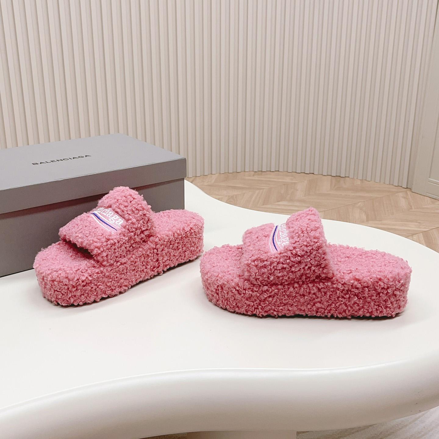 Balenciaga Furry Platform Sandal In Pink - DopestKickz