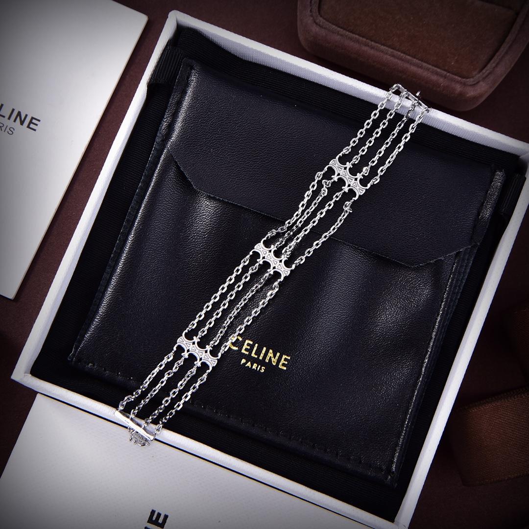 Celine Triomphe Multi Chain Bracelet In Brass With Rhodium Finish  - DopestKickz