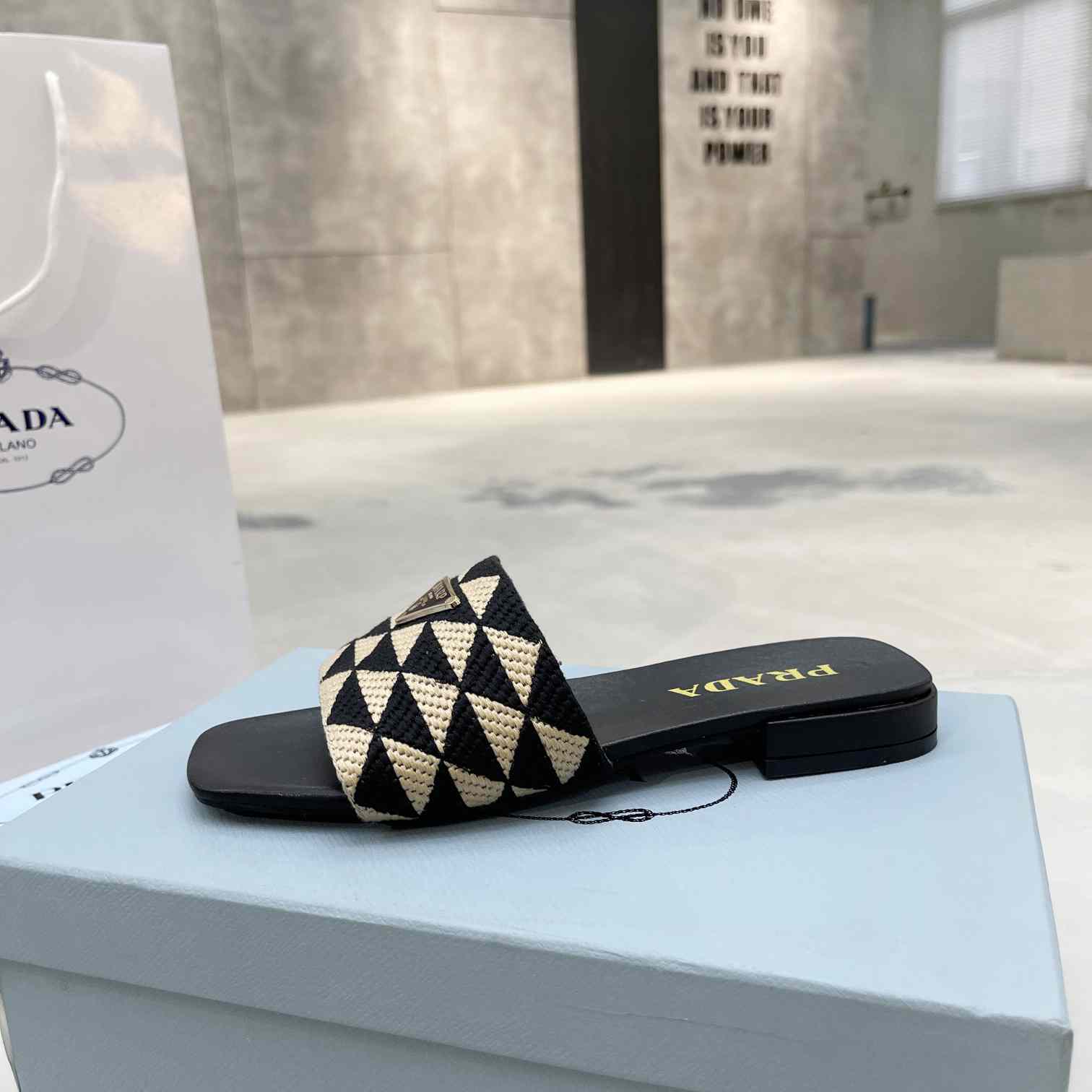 Prada Embroidered Fabric Slides - DopestKickz