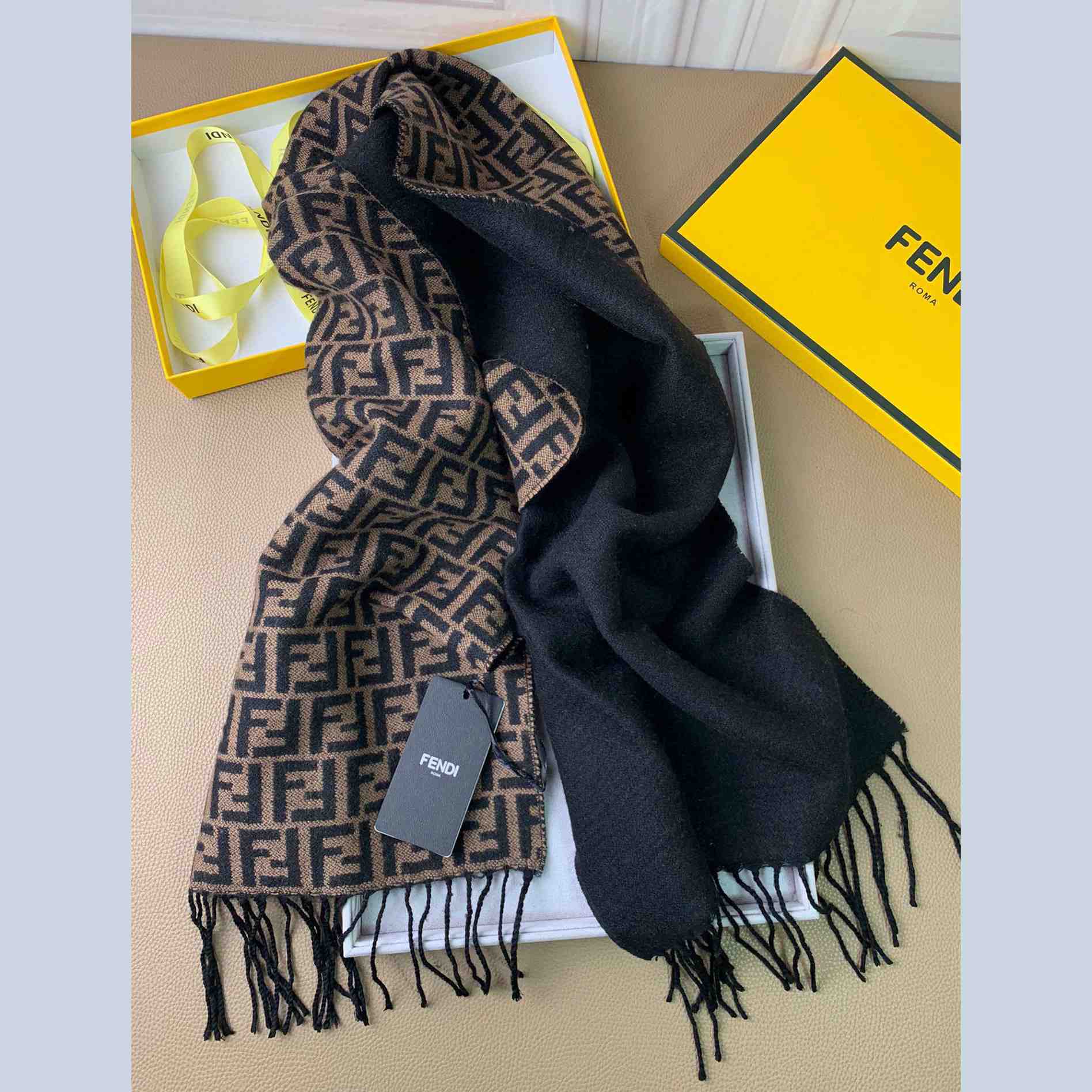 Fendi Brown Wool Stole Scarf - DopestKickz