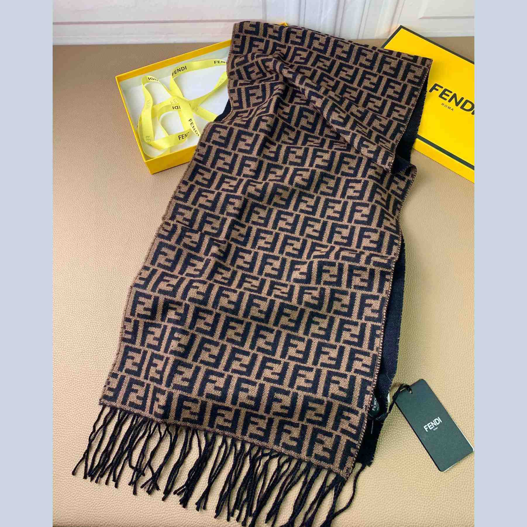 Fendi Brown Wool Stole Scarf - DopestKickz