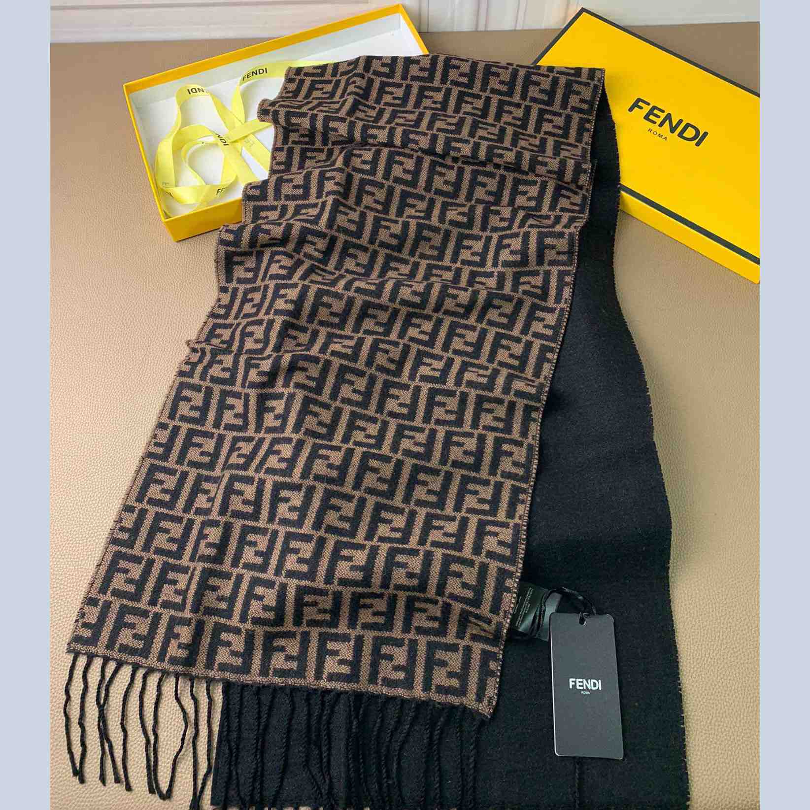 Fendi Brown Wool Stole Scarf - DopestKickz