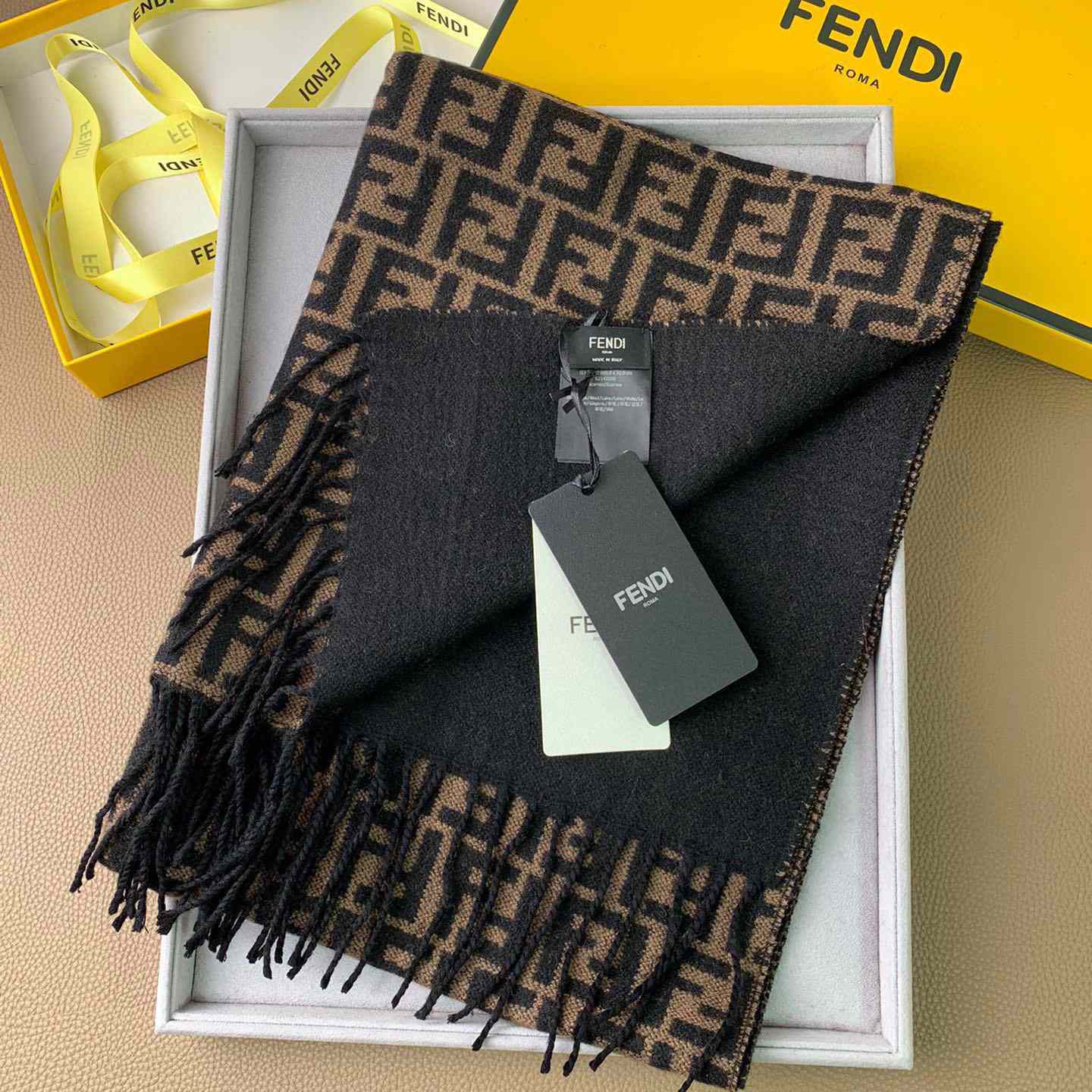 Fendi Brown Wool Stole Scarf - DopestKickz