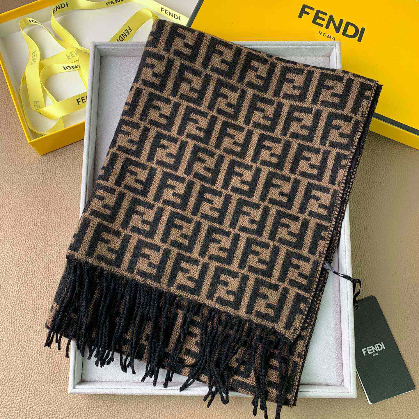 Fendi Brown Wool Stole Scarf - DopestKickz