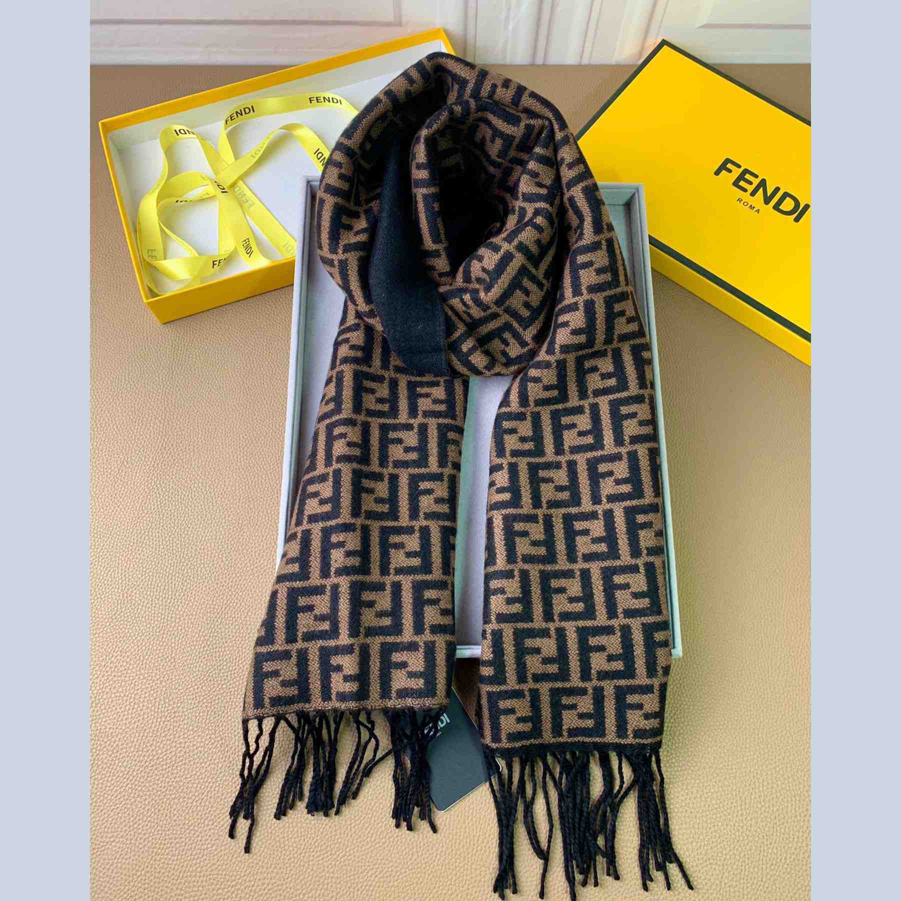 Fendi Brown Wool Stole Scarf - DopestKickz