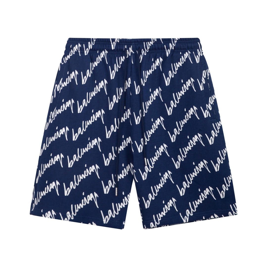 Balenciaga Navy Scribble Shorts - DopestKickz