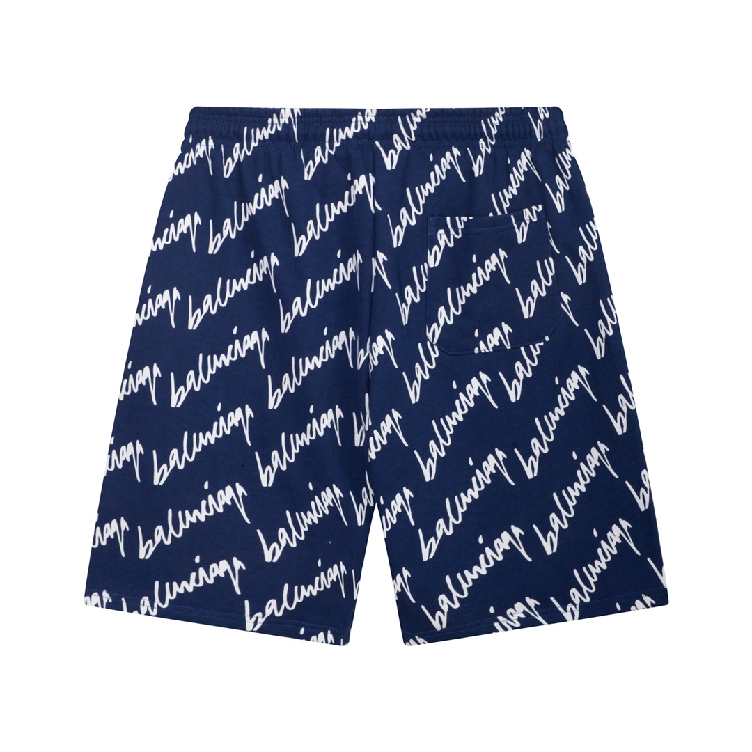 Balenciaga Navy Scribble Shorts - DopestKickz