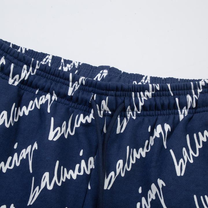Balenciaga Navy Scribble Shorts - DopestKickz