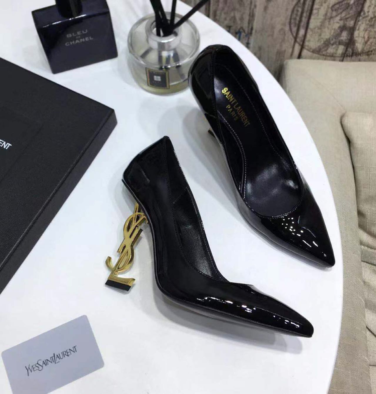 Saint Laurent Black Heels  xz715  (50% Off Sale) - DopestKickz