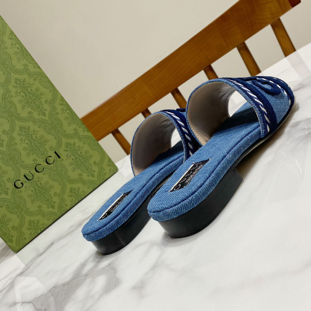 Gucci Script Block Heel Sandals - DopestKickz