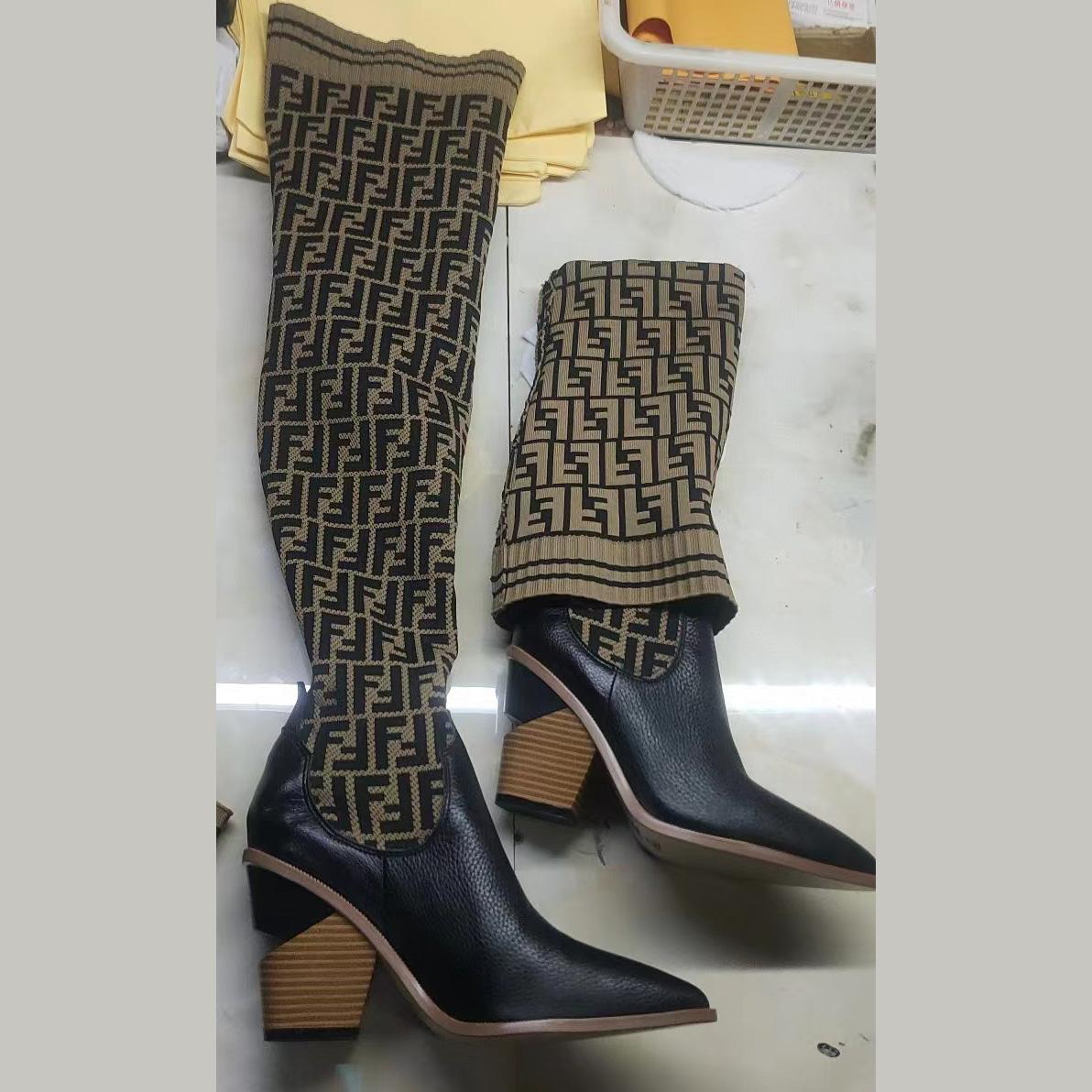 Fendi FF Cowboy Over the Knee Sock Boots  - DopestKickz