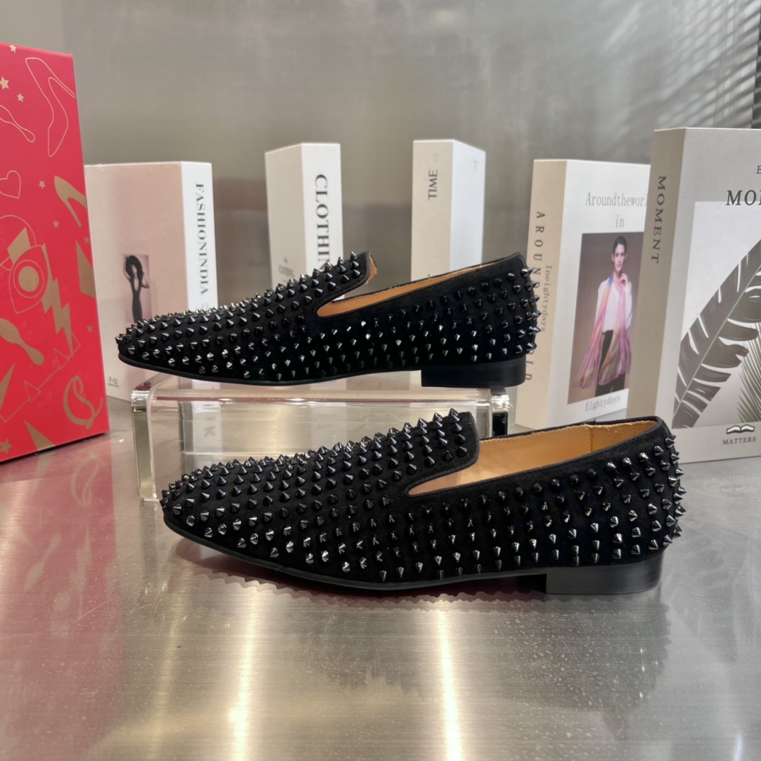Christian Louboutin Black Dandelion Spikes Loafers - DopestKickz