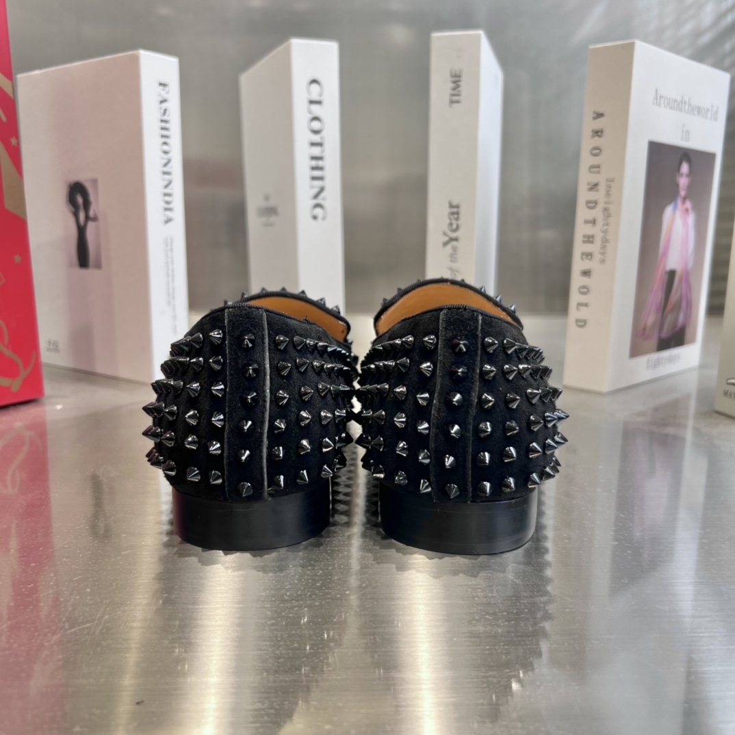 Christian Louboutin Black Dandelion Spikes Loafers - DopestKickz