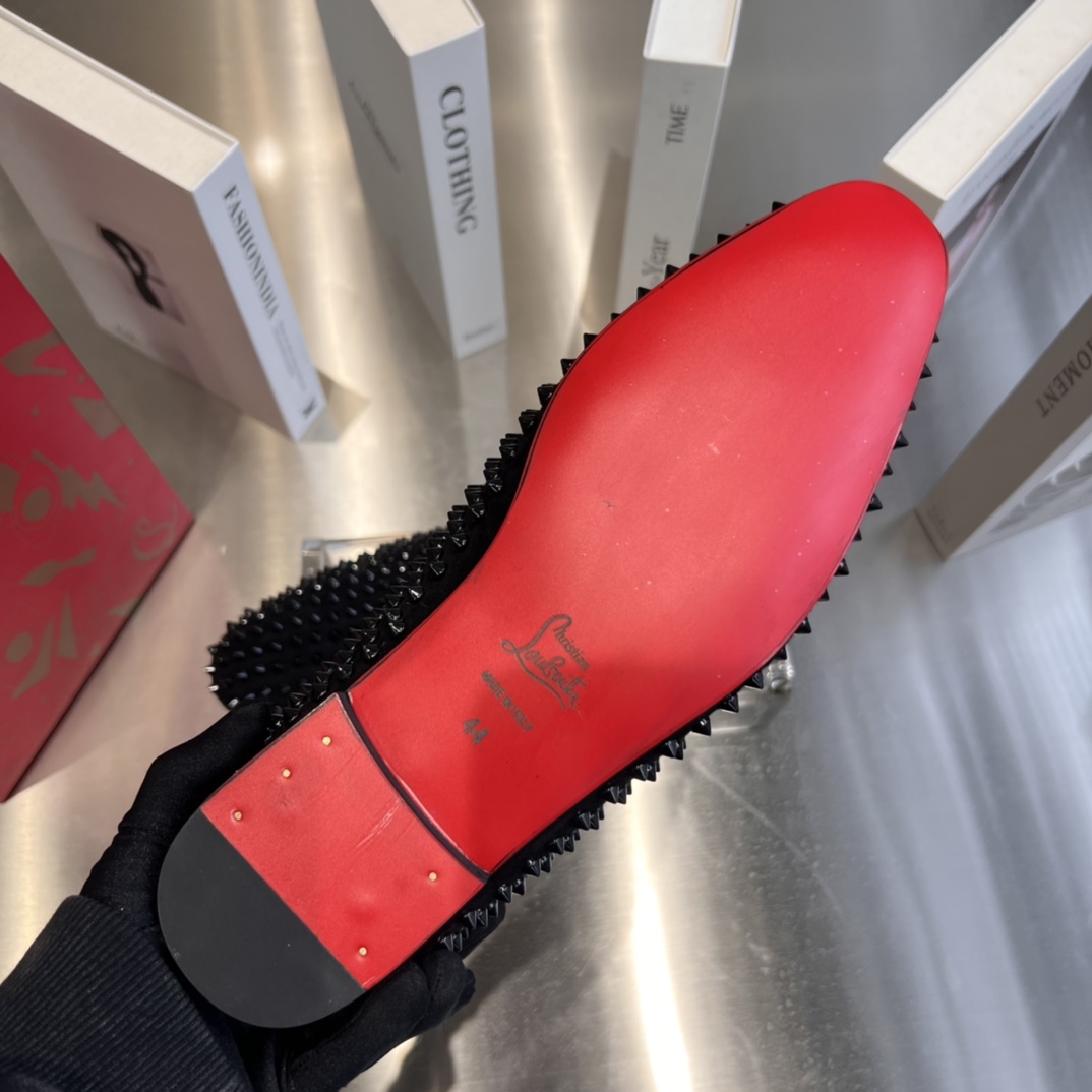 Christian Louboutin Black Dandelion Spikes Loafers - DopestKickz