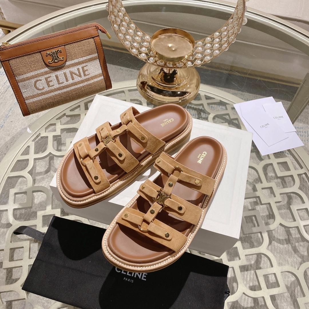Celine Slides Tippi In  Suede Calfskin - DopestKickz