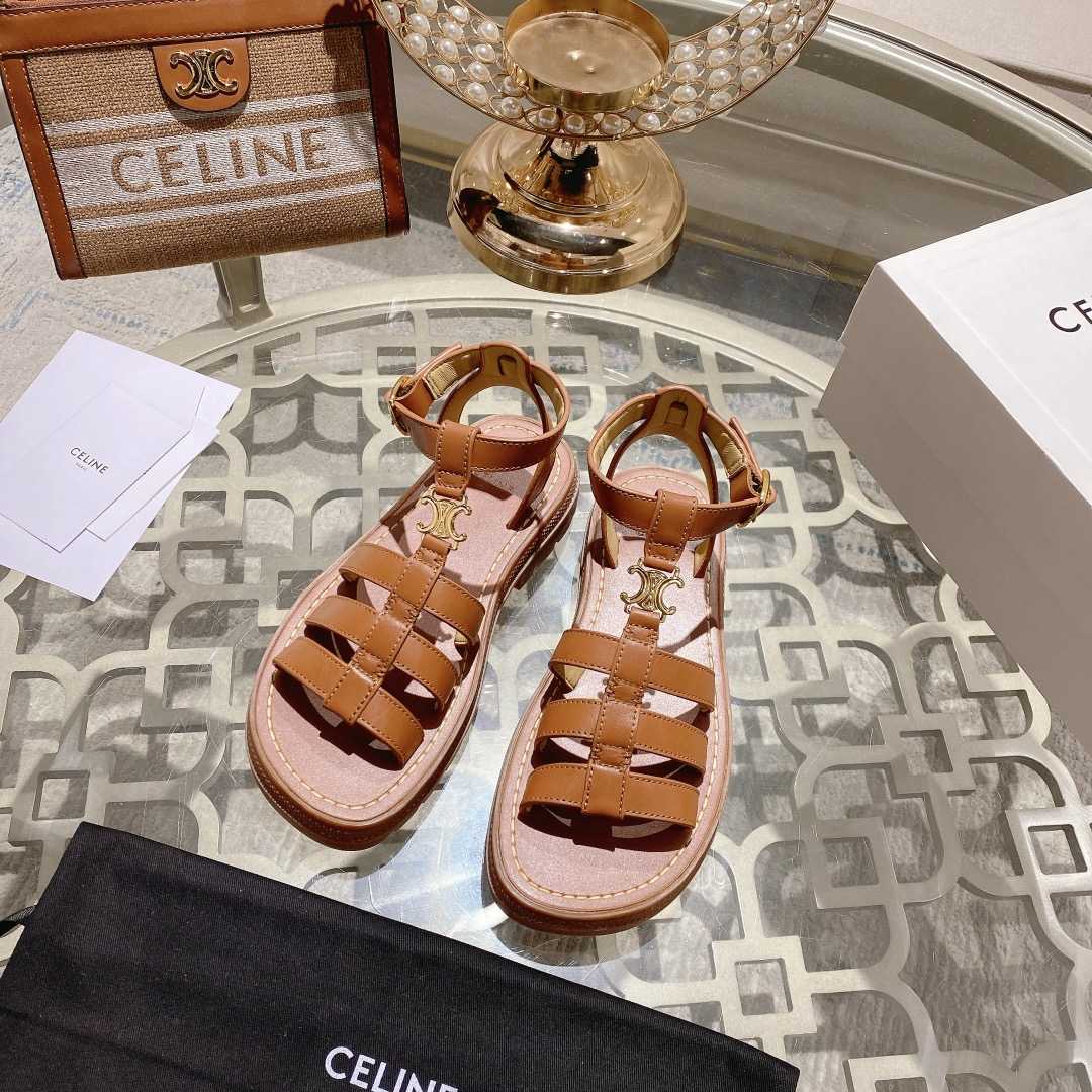 Celine Clea Triomphe Gladiator Sandal In Calfskin - Vegetal Tanning Tan - DopestKickz