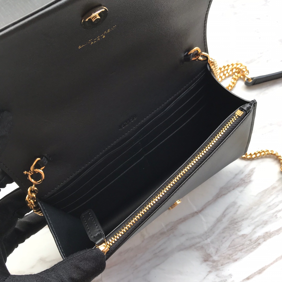 Saint Laurent Satin Kate Chain Wallet (19*12.5*4cm) - DopestKickz